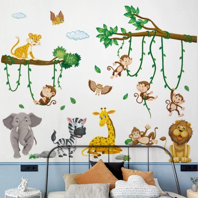 REMOVABLE JUNGLE ANIMALS Wall Decals PVC Nursery Wall Decor Bedroom EUR ...
