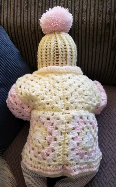0-3 Months baby Girls crochet hand knitted Hat Coat cardigan Pink Yellow 3