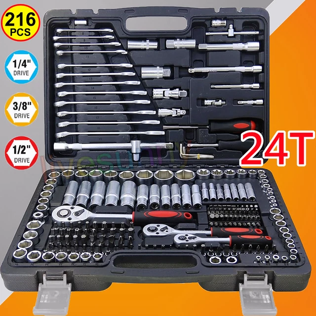 PROFESSIONAL 216 PC Socket & Bit Set 1/4 3/8 1/2