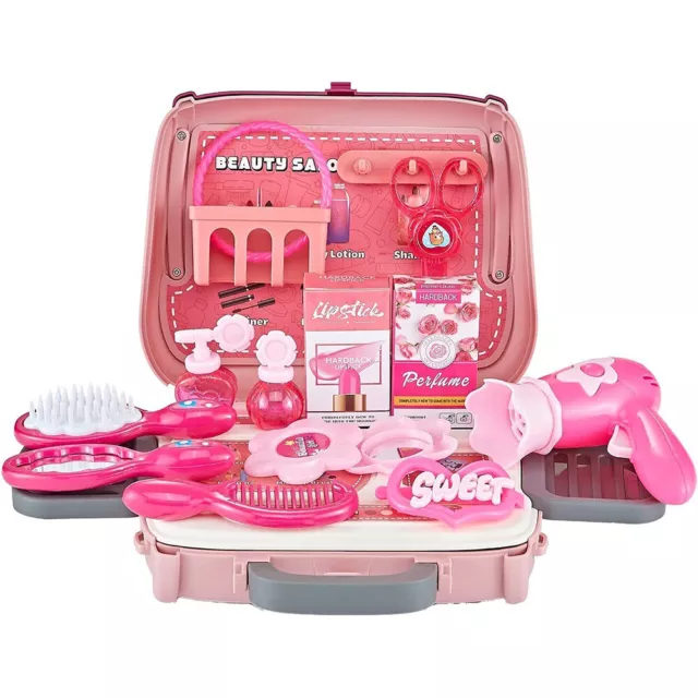 24× Kinder Schminkset Rollenspiel Spielzeug Make-up Friseur Set mit Fön Geschenk