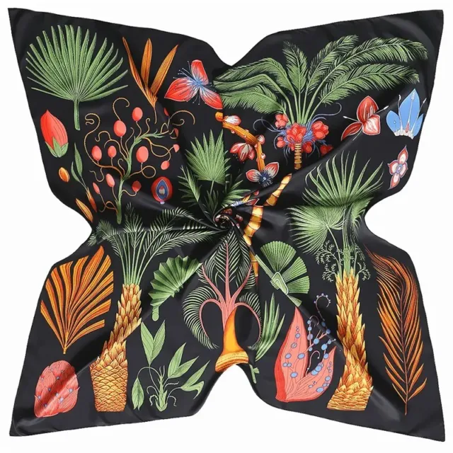 Chic Tropical Print Large Silk Scarf Shawl 130cm × 130cm