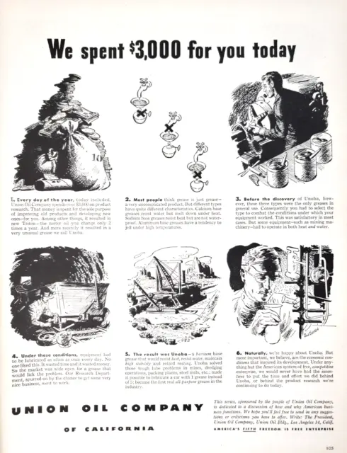 Union Oil 1946 Vtg PRINT AD 10.5x13 Product Research Unoba Barium Based Grease