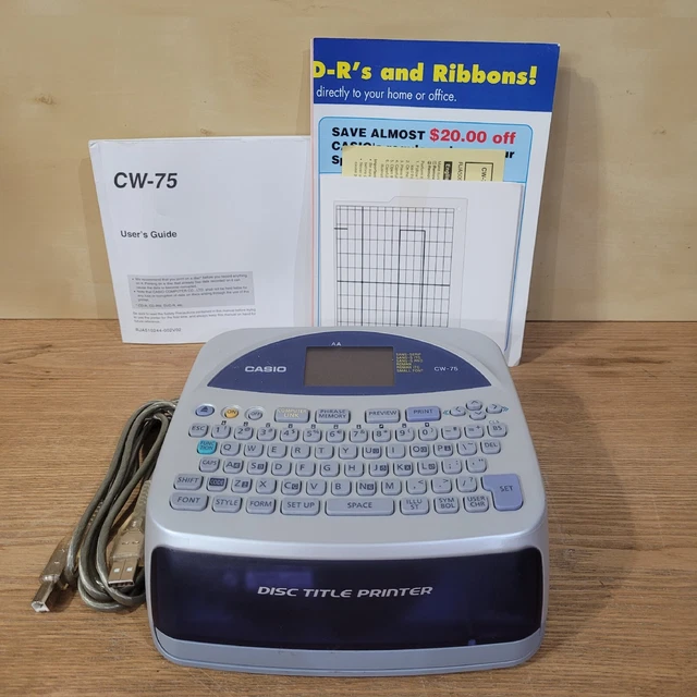 Casio Disc Title Printer CW-75 Qwerty Keyboard Tested Batteries Not Included