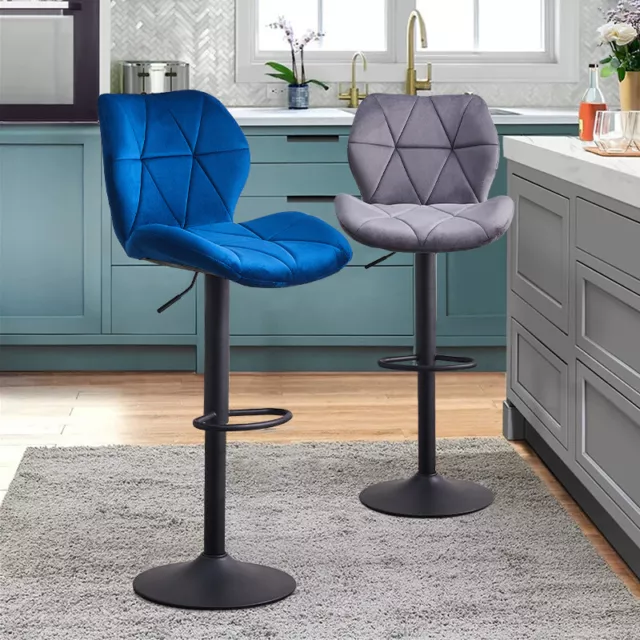 2x Breakfast Bar Stools Velvet Swivel Gas Lift Chairs Kitchen Pub Chair CLIPOP