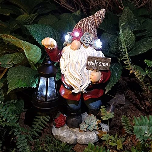 Gnome Garden Decoration with Solar Lights, Garden Sculpture Yard Statue,Lawn