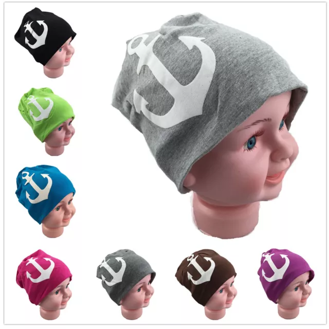 Baby Kinder Jersey Slouch Beanie Long Mütze mit  Anker Unisex  Baumwolle Trend