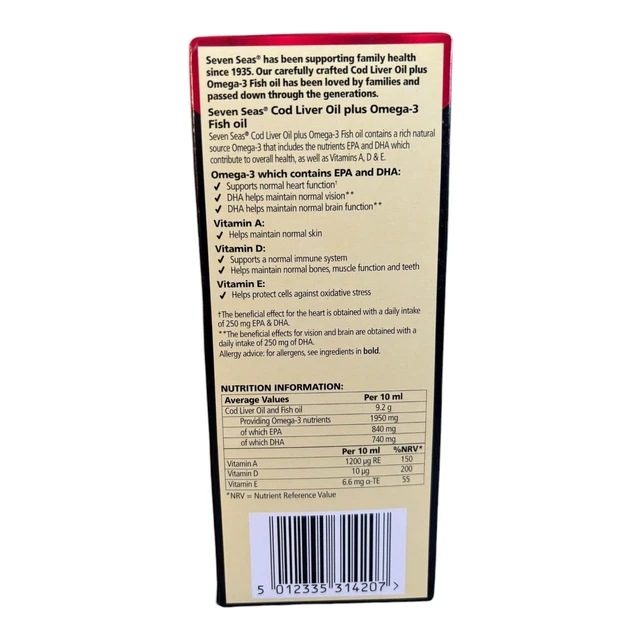 SEVEN SEAS ORIGINAL Pure Cod Liver Oil Plus Omega3 Fish Oil 450Ml £