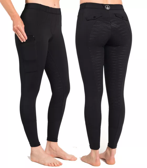 Delzani 'Brianna Pro' Performance Horse Riding Tights. Look like Breeches -Black