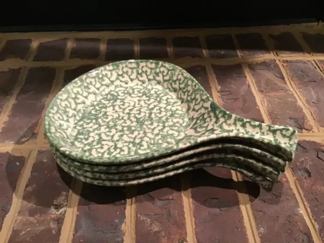 (4) VTG Bel-Terr USA #91675 Handled Skillet/Dish Henn Pottery Green Spongeware