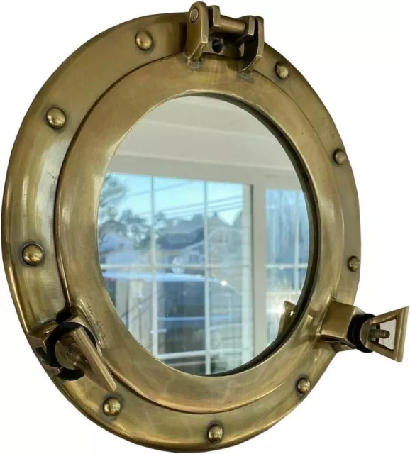 Antique Brass 9 Inch Mirror Porthole Wall Hanging Nautical Home Decorative