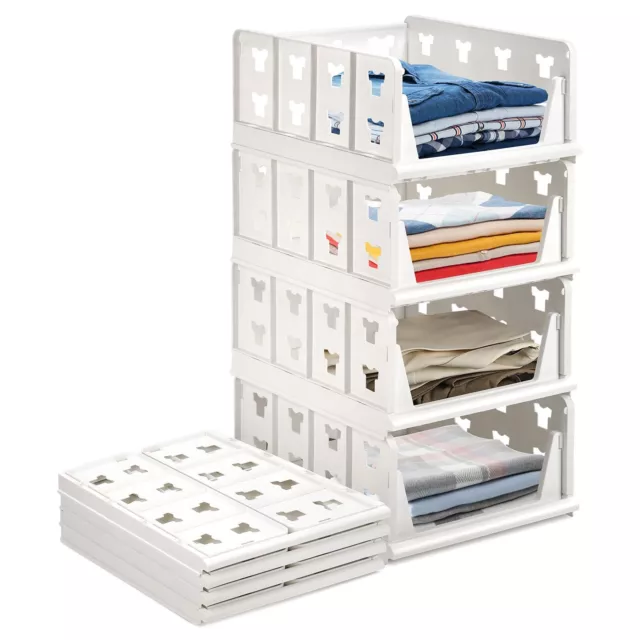 4 Pack Stackable Wardrobe Closet Shelves, Plastic Clothes Drawer Organizer, F...