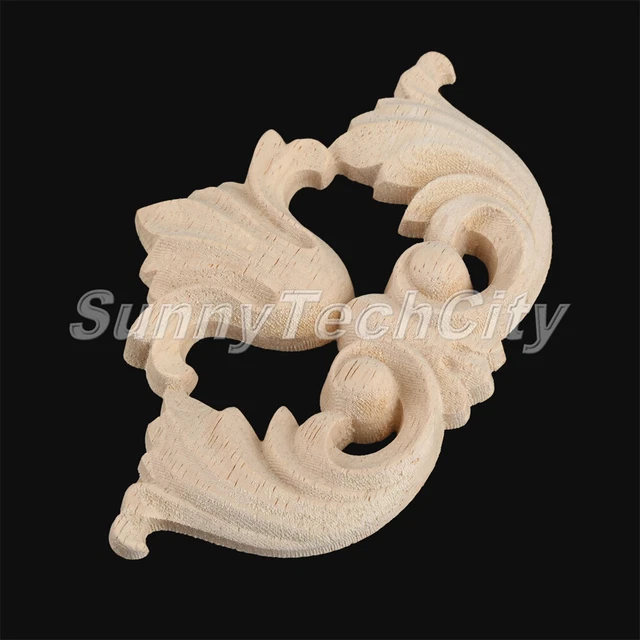 4x Retro Wood Carved Corner Onlay Applique Window Cabinet Furniture Door 12x8cm