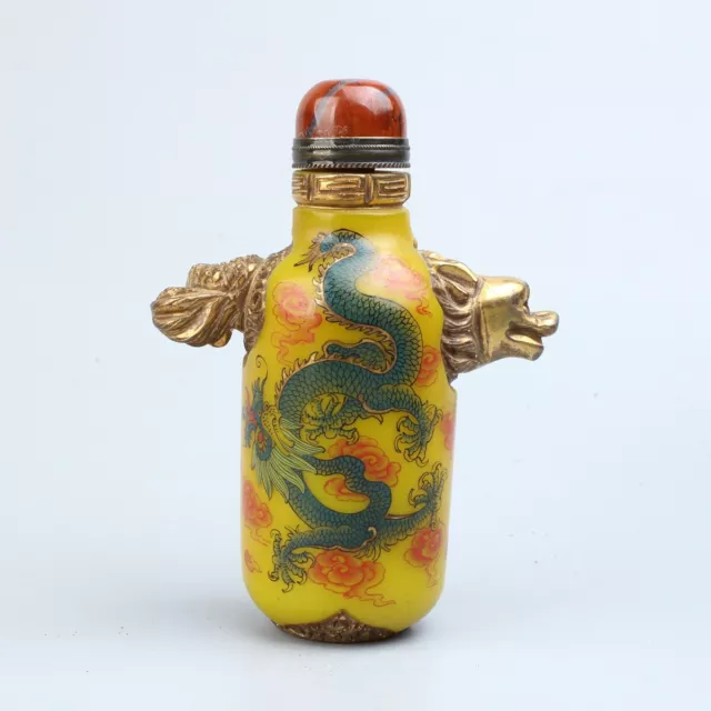 Chinese Exquisite Handmade Dragon and phoenix Glass snuff bottle