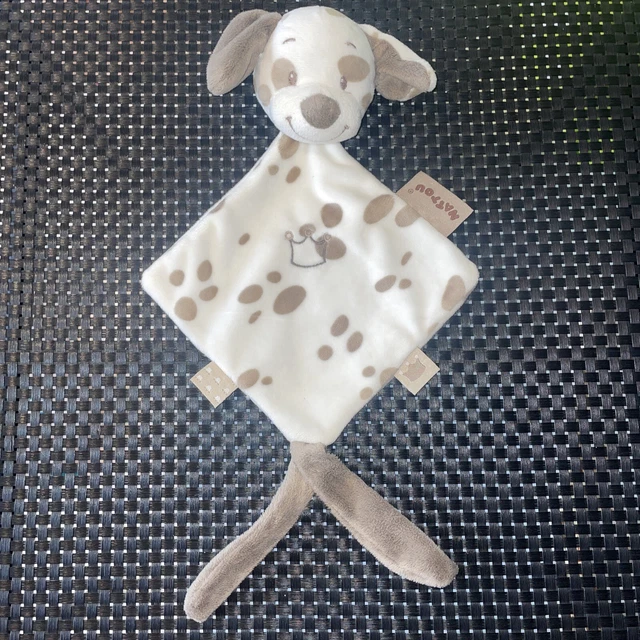 Ca7 Doudou Plat Losange Nattou Chien Max Noa Blanc Marron Tacheté Couronne
