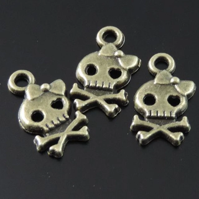 Weinlese Bronze Legierung Mini Schädel Kopf Anhänger Charme Schmuck 70 Stück