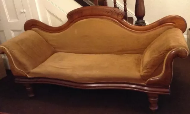 Genuine Antique Chaise Lounge - Victorian Double Ended Balloon Back Settee C1900