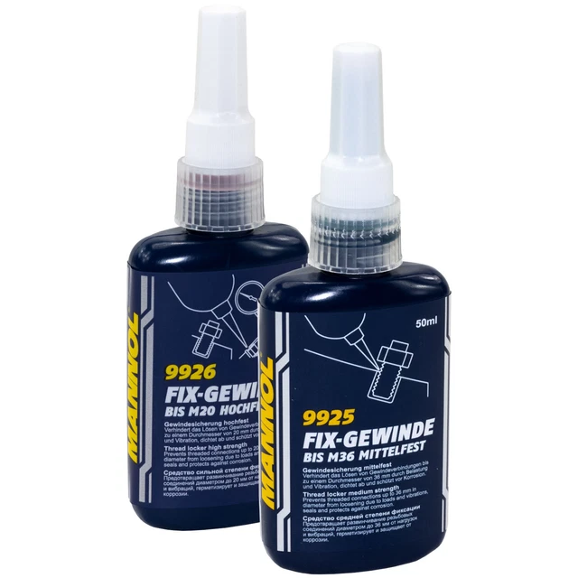Vis de Blocage 2x 50ml Mannol Fil Résistance Moyenne + Haute Visser Adhésif