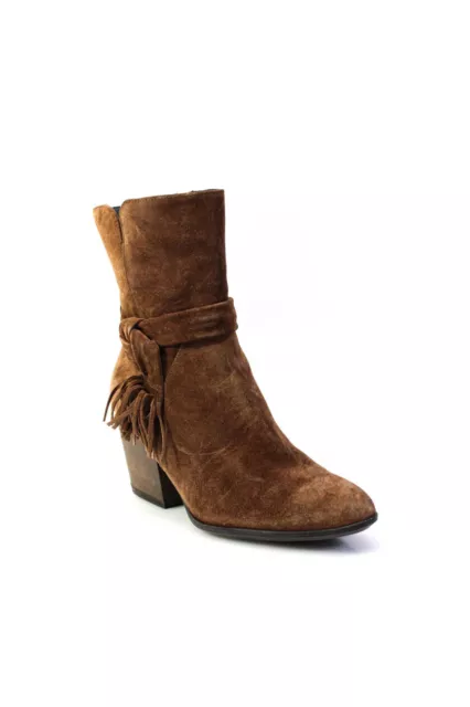 Paul Green Womens Suede Side Zipped Darted Tied Knot Frayed Boots Brown UK Size