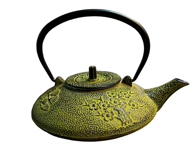 JAPANESE KYUSU TETSUBIN Cast Iron Teapot Tea Kettle Pot Green Bamboo