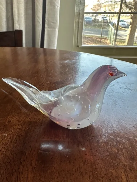 Glass Bird Figurine / Paperweight- Hand Crafted, Artist Blown Glass, White Dove