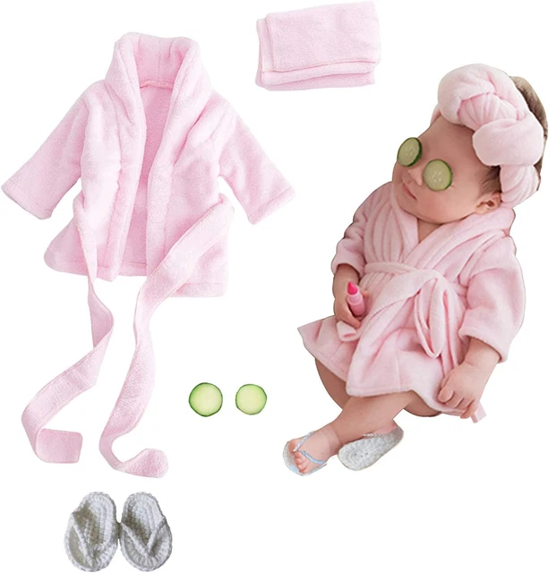 Newborn Photography Props Baby Girl 5 PCS Bathrobes Bath Towel Outfit with Slipp