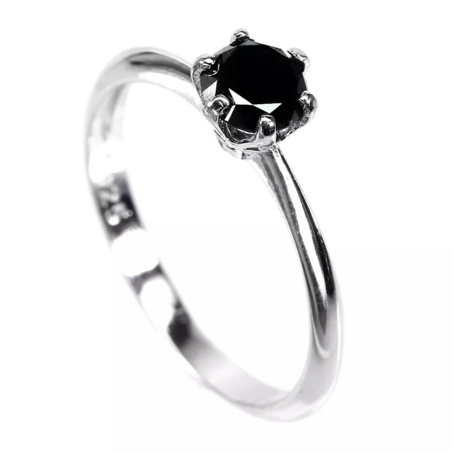 Heated Round Black Diamond 0.60ct 5mm White Gold Plate 925 Sterling Silver Ring 2