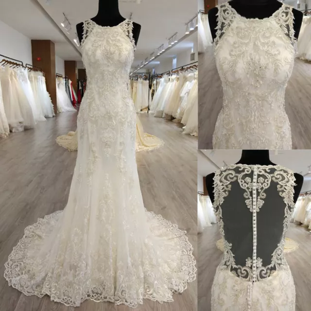 Elegant Beaded Mermaid Wedding Dresses Sleeveless Lace Bridal Gowns Plus Size