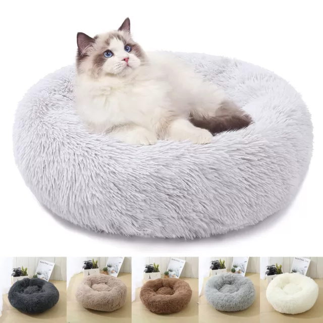 Fluffy Donut Cuddler Plush Bed Pet Dog Cat Round Calming Cushion Washable 16-40"