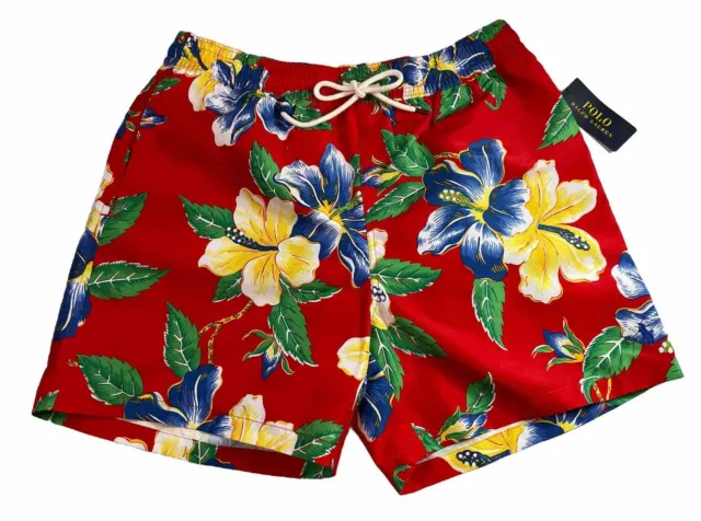 NWT POLO Ralph Lauren RED Hawaiian HIBISCUS Mens SWIM TRUNKS  L XL XXL Swimwear