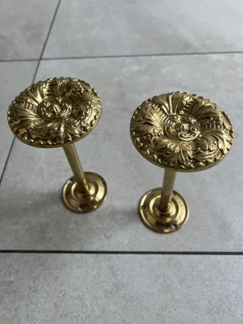 Large Pair Of Vintage Solid Brass Drapery Curtain Hold Tie Backs - Very Ornate