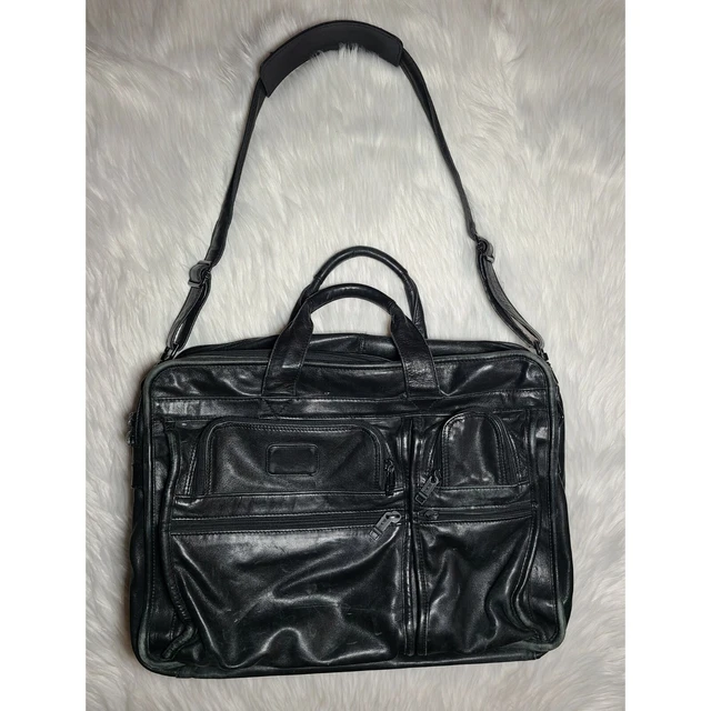 TUMI Men's Black Leather Messenger Laptop Bag