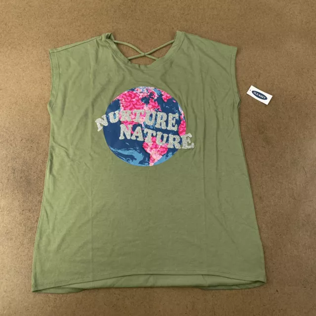 Old Navy Girls Plus Size XXL(16) Green Embellished Graphic Strappy Tunic Tee NWT