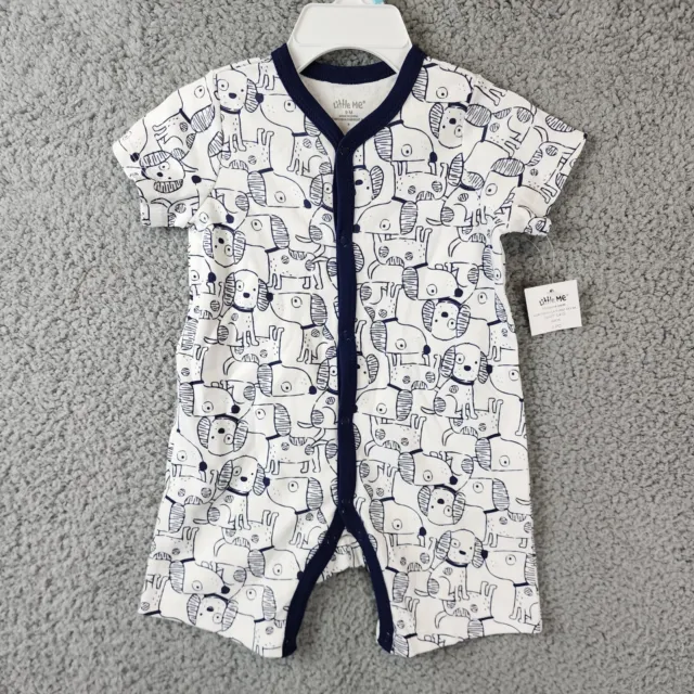 Little Me Puppy Print Romper Baby Boy's 9 Months Navy Crew Neck Short Sleeves