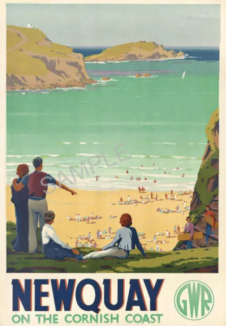 VINTAGE RAILWAY POSTER Newquay Cornwall Art Deco GWR Train Travel PRINT A3 A4