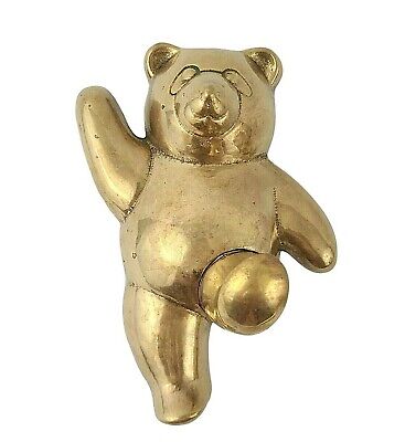 Brass Teddy Bear Wall Hanging Foot is the Clothes Hook VTG 7" Kicking Dancing