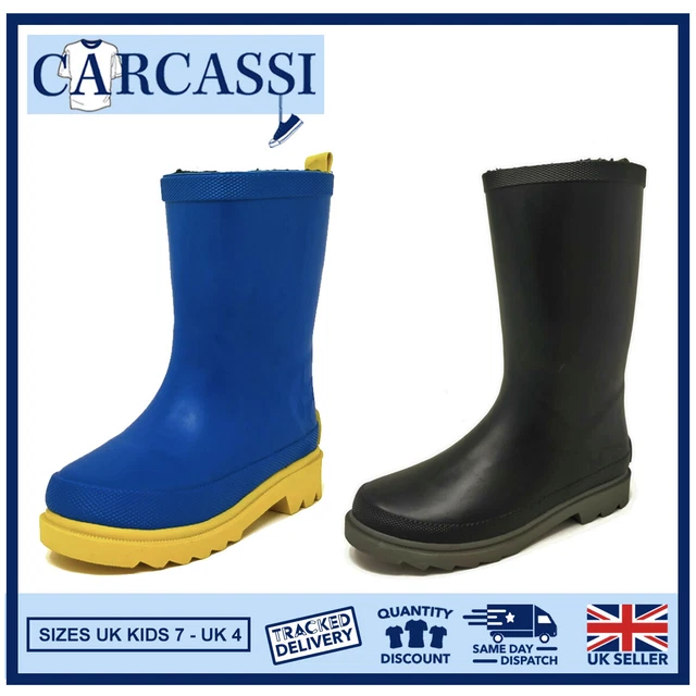 Stivali da pioggia Wellington bambini Plain Wellies bambini ragazzi ragazze neri blu 7-4