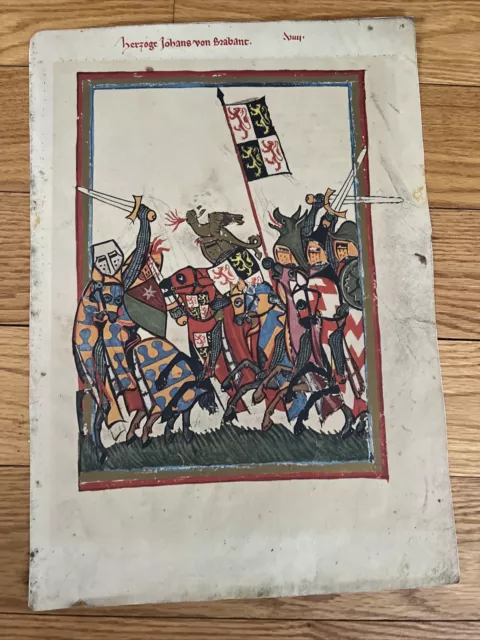 Antique Original  Codex Manesse George Brabant & Lothier  Medieval Illustration