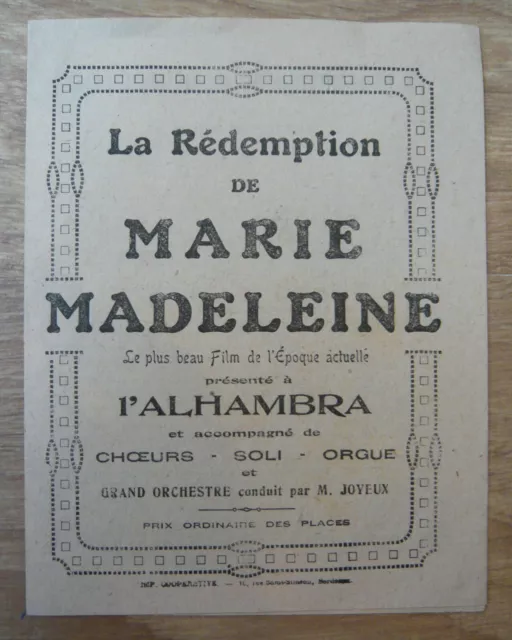 Programme 1920 du cinéma Alhambra sur La rédemption de Marie Madeleine