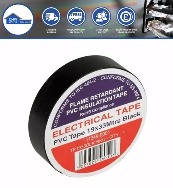PREMIUM Electrical PVC Insulation Tape19mm x 33m Extra Long - Various Colours