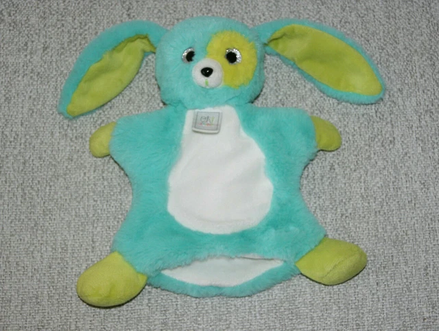 Oh Studio Doudou Lapin Plat Marionnette Bleu Vert Anis Jaune Oh1023 Etat Neuf