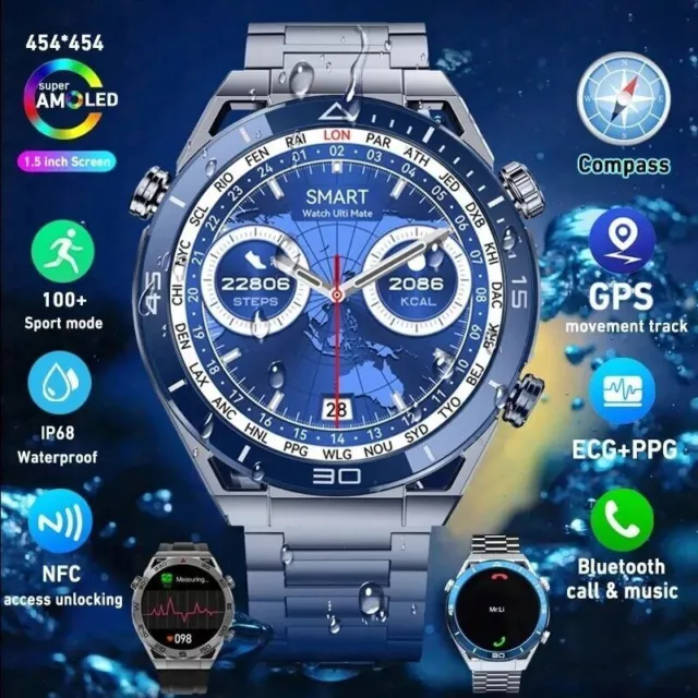 2024 New Smart Watches Men GT4 Pro 360*360 HD Screen Heart Rate Bluetooth  Call IP68 Waterproof NFC SmartWatch for Huawei Xiaomi