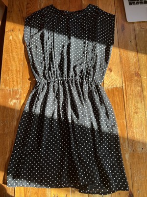 Medium Navy White Polka Dot Sweet Dress Zara Trafaluc Lightweight Vintage Look