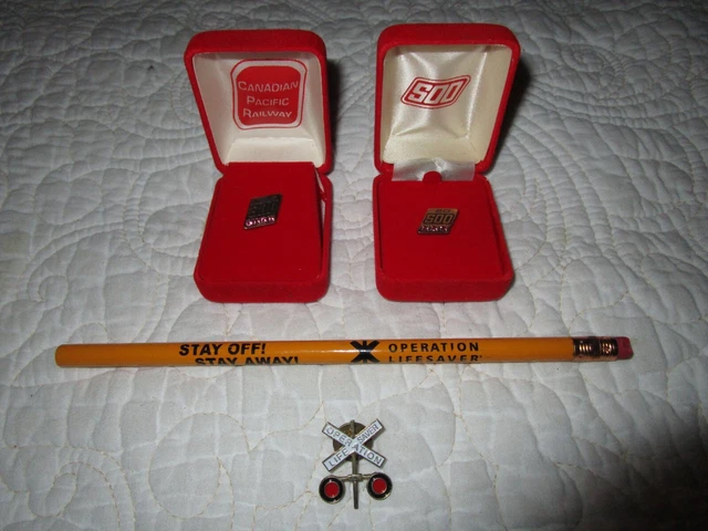 Soo Line 20 & 25 yr Service & Operation Life Saver Pins & Pencil, Railroad Train