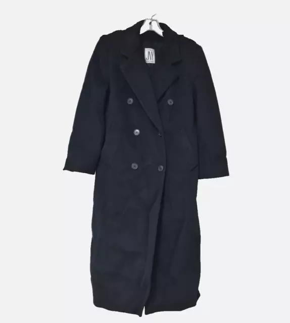 Jones New York Women(L) Wool Long Coat Black Double Breasted Trench Overcoat VTG