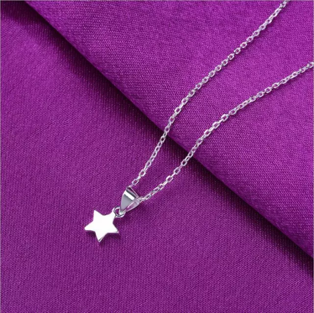 Shiny 925 Sterling Silver Plated Cute Star Pendant Necklace Ladies Girl Gift UK