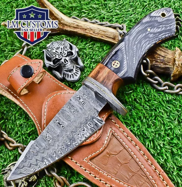 Custom Hunting Skinner Knife Ladder Damascus Hard Wood Hunter
