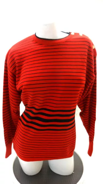 JH Collectibles FEMMES Rouge Rayé Laine Agneau Mélange Pull Col Rond Taille L