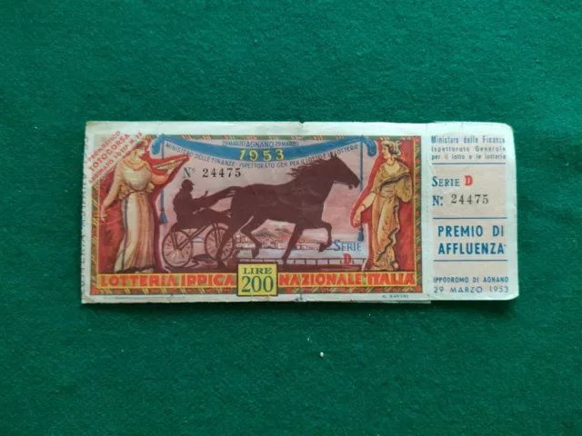 1953 - Biglietto Lotteria Ippica Nazionale Con Tagliando