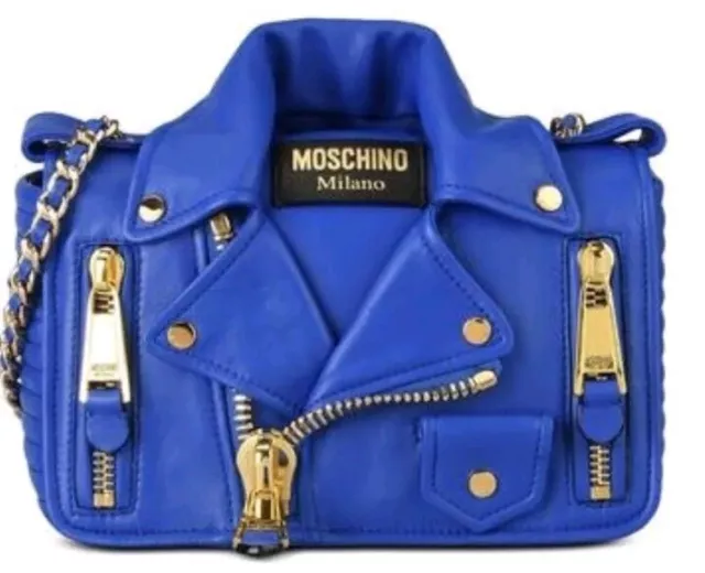 Moschino Blue Leather Biker Bag New Vintage Fall Collection. Limited Edition