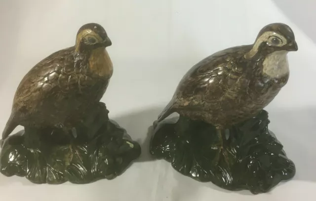 Mold Holland Quail Ceramic Vintage Figurine Bird Pheasant Pair Green Base